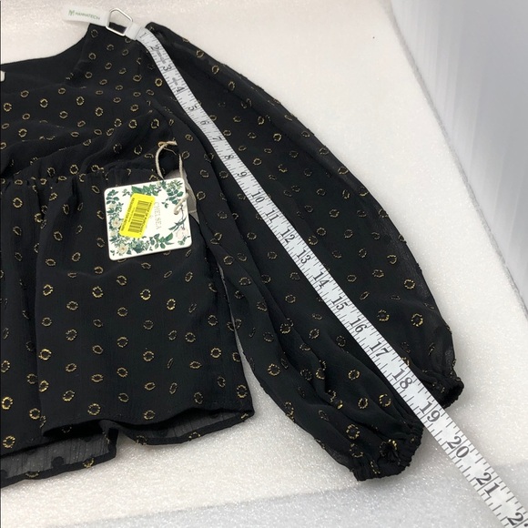 NEW Chelsea & Violet Top Black Gold Babydoll Sheer Sleeve Blouse Girls M 10/12 - Picture 12 of 14